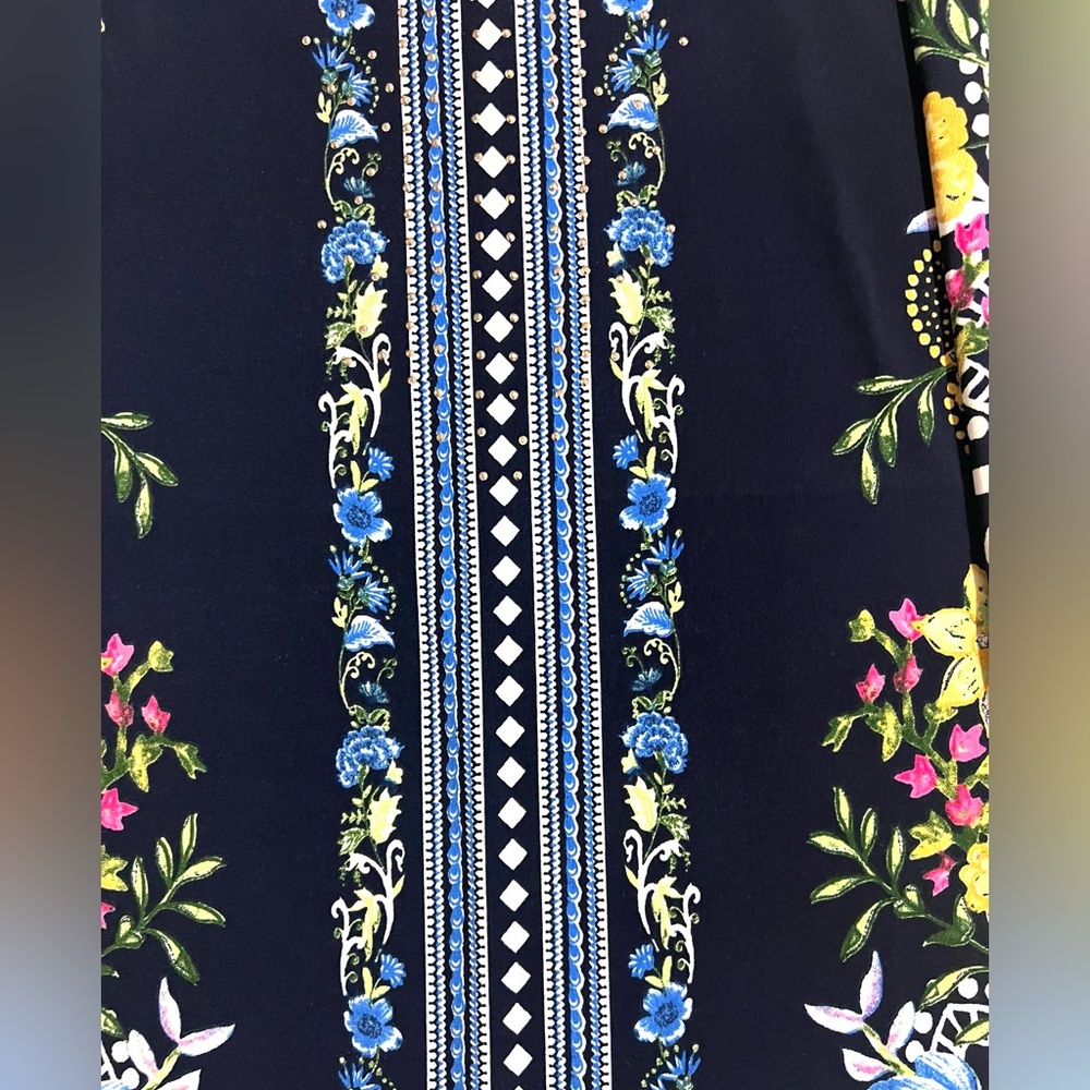 Jm Collection Navy Mixed Print Flutter Short Slee… - image 6